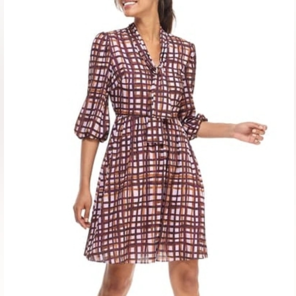 Gal Meets Glam Lindsey Pink Purple Painted Windowpane Dress Women's Size 10